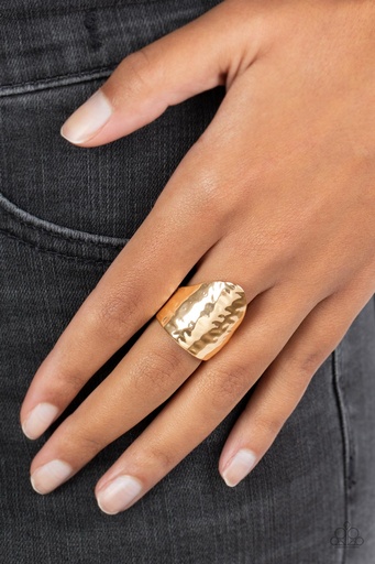 [395-R] Wide Gold Stretch Ring in Adjustable Ring Band - Basic Instincts
