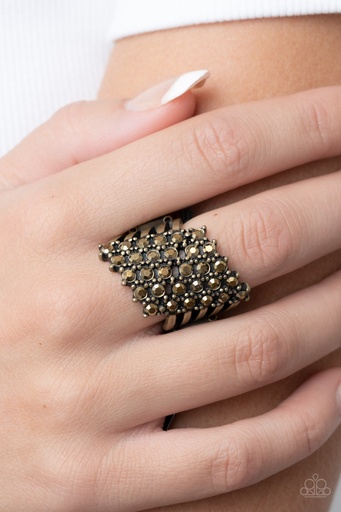 [520] Brass Aurum Stretch Ring with Adjustable Ring Band - Slanted Smolder