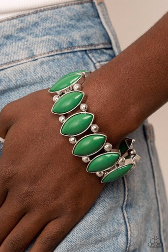 [108-B] Stretch Bracelet with Green Beads in Silver Frame - Cry Me a RIVERA